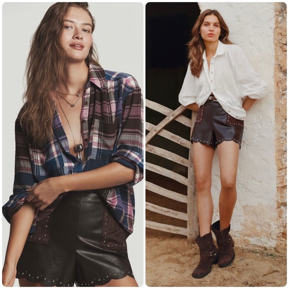 BY ANTHROPOLOGIE 🐎 Studded Faux Leather Shorts - Size 12 & 14